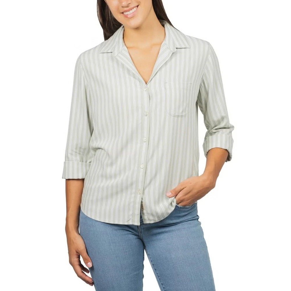 Jachs Girlfriend Womens 3/4 Sleeve Button Up Shirt, Green, Size: XS, New
